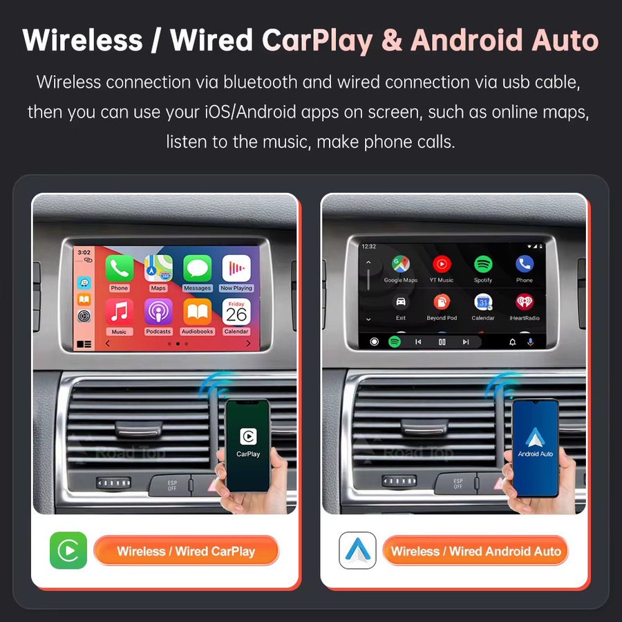Road Top kabelloses CarPlay und Android Auto Interface für Audi Q7 2012-2016 mit MMI 3G Unterstützung, Mirror Link, Airplay, Siri und GPS Navigation, Schwarz - Bild 2