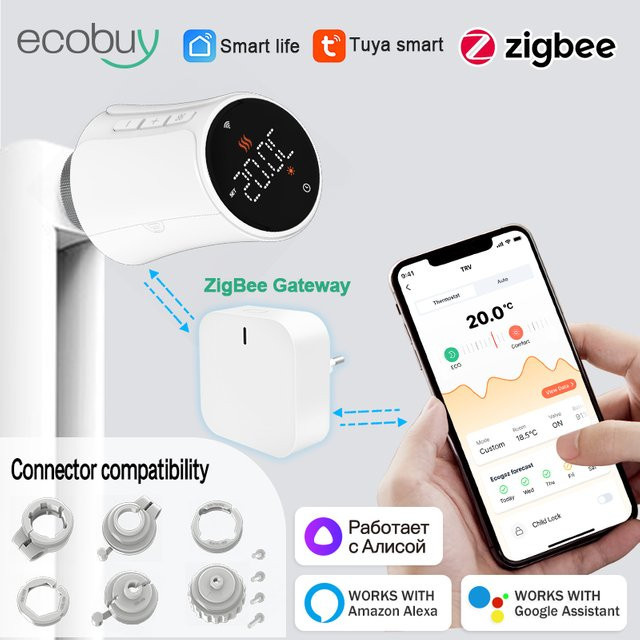 Tuya Zigbee Heizkörper Thermostat mit App-Steuerung und Programmierbarkeit, Smart Home Temperaturregler in Weiß, kompatibel mit Alexa und Google Home - Bild 1