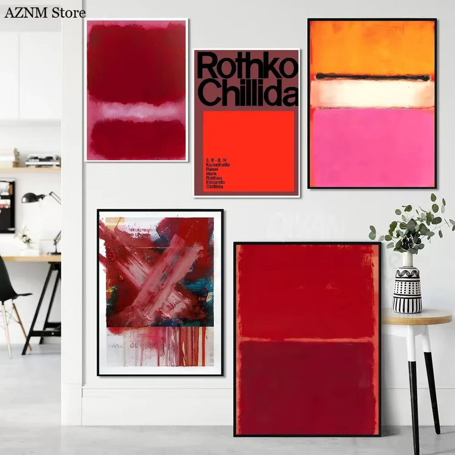 Potdemiel Abstraktes Wandkunst Poster im Mark Rothko Stil, Skandinavische Moderne Selbstklebende Wandaufkleber aus Papier - Bild 2