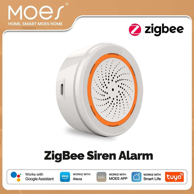 MOES Tuya ZigBee Smart Sound & Light Sirene 90dB Alarmsensor für Home Security, kompatibel mit Smart Life, Tuya Hub und Alexa, in Weiß oder Grau - Bild 1