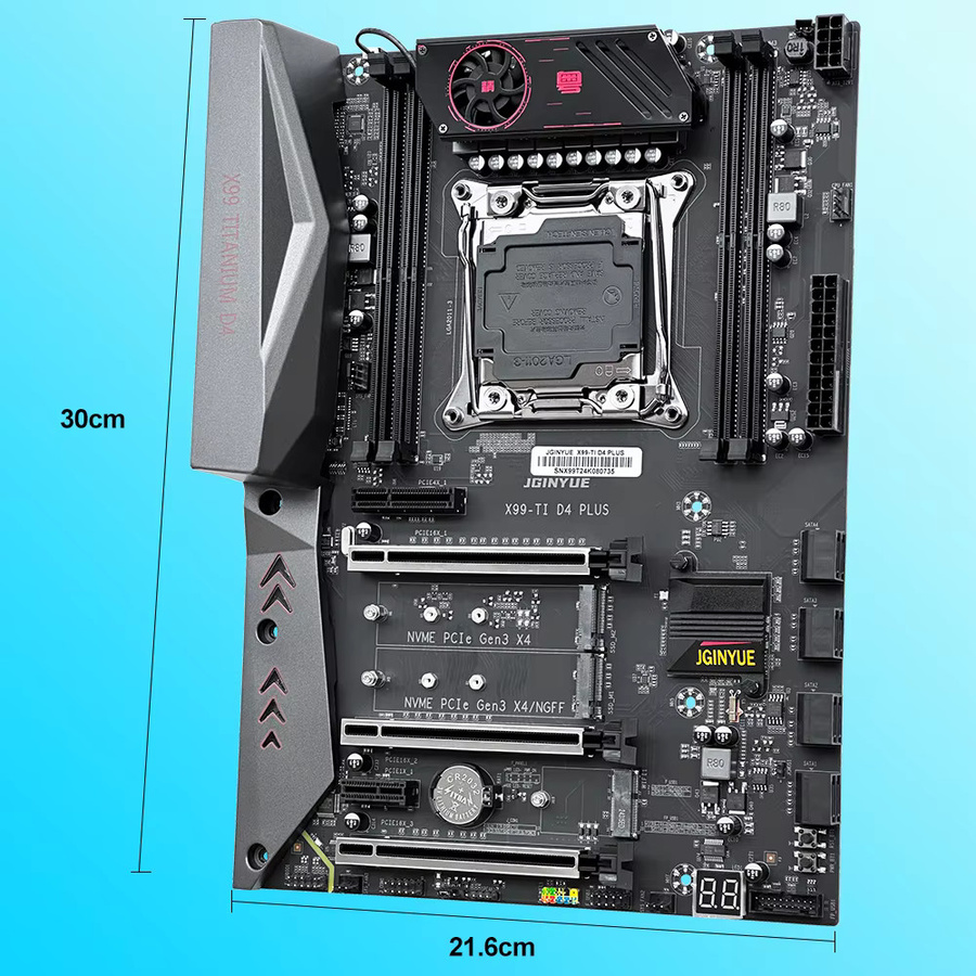 JGINYUE X99-TI D4 PLUS Motherboard-Kit mit Intel Xeon E5 2690 V4 CPU, LGA 2011-3, DDR4, ECC, M.2 NVMe und USB-C, Schwarz - Bild 4