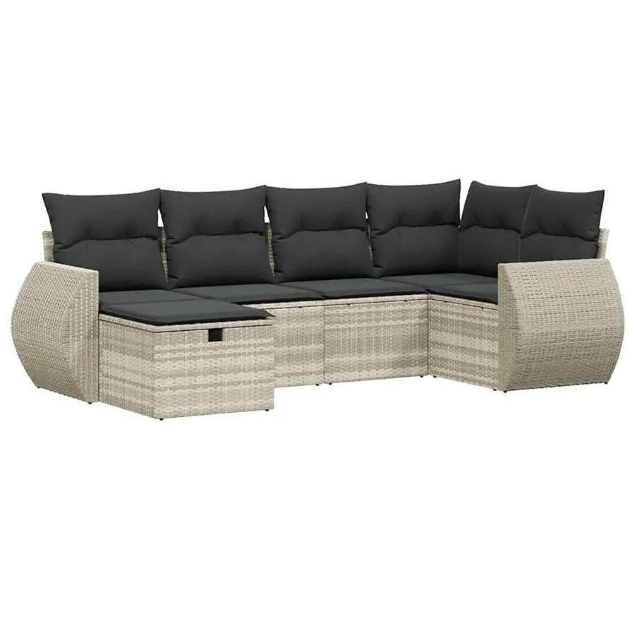 vidaXL 6-tlg Garten-Sofagarnitur in L-Form mit Polsterkissen, Hellgrau, Poly-Rattan und Metallrahmen - Bild 2