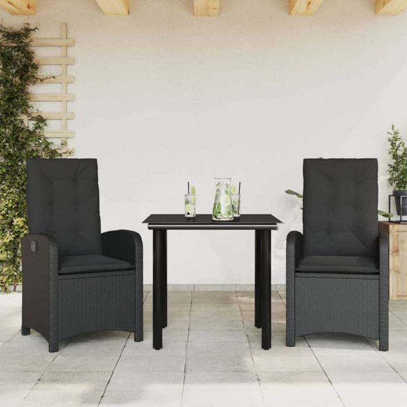 Vidaxl 3-teiliges Gartenmöbel-Set aus Polyrattan mit Kissen und Glas in Schwarz - Bild 1