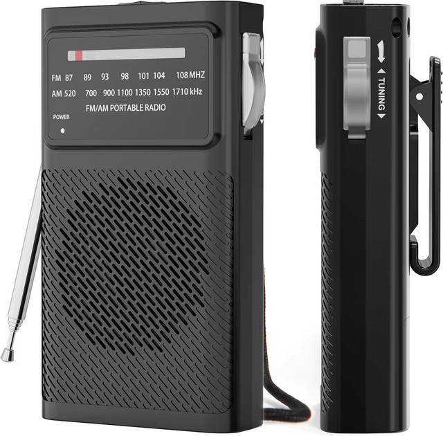 YITHOR Tragbares Mini-AM-FM-Radio in Schwarz mit lautem Lautsprecher für Innen- und Außenbereich sowie Notfälle - Bild 1