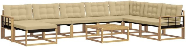 vidaXL Outdoor-Sofagarnitur 9-teilig aus Akazie Massivholz in Weiß und Beige mit Textilene-Polstern und L-Form - Bild 1