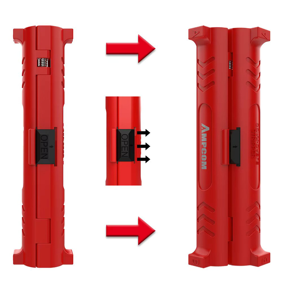 Ampcom Elektro-Drahtstripper und Netzwerk-Abisolierzange für Koaxialkabel in Schwarz und Rot - Bild 2