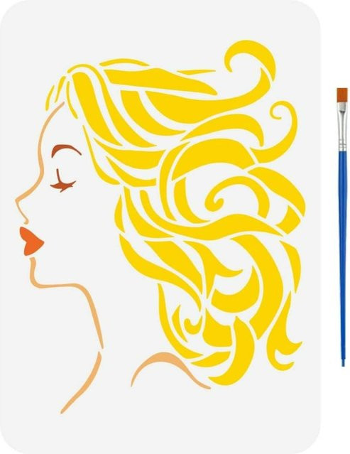 Malvorlage Frauen Kopf Zeichnung Schablone mit Pinsel für DIY Mode und Schönheit Dekoration - Bild 1