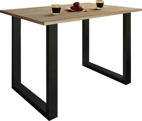 VCM Esstisch Xona U in Eiche Optik mit Eisenfuß, B/T/H: 80 x 80 x 76 cm, Braun/Schwarz - Bild 1