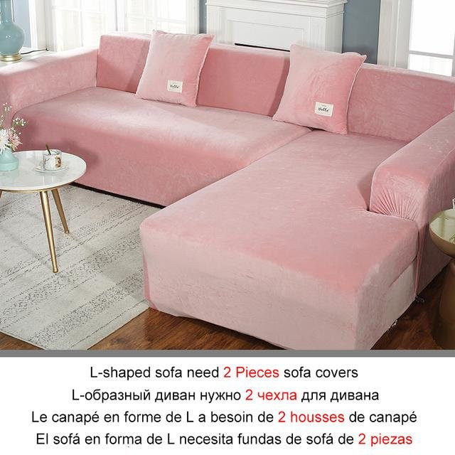 YZFZP Elastischer Samtstoff-Sofabezug für L-förmige Sofas und Sessel, Rosa, Breite: 190-230 cm - Bild 1