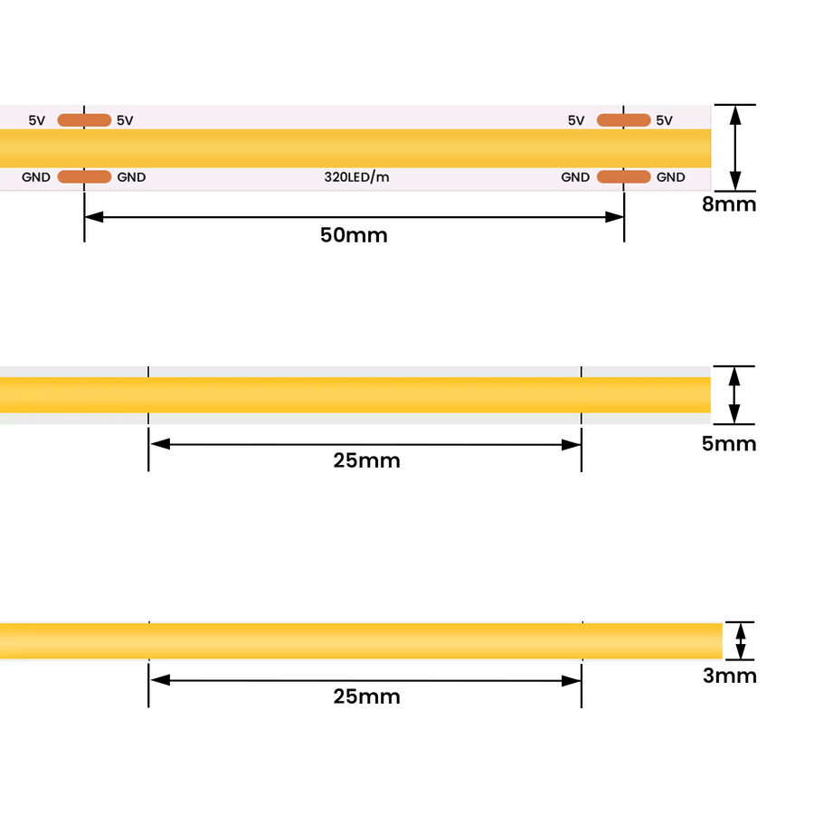 XUNATA Batteriebetriebener COB-LED-Streifen in Rot, 5 V, 320 LEDs/m, flexibles Diodenband für die Innenbeleuchtung und TV-Hintergrundbeleuchtung - Bild 3