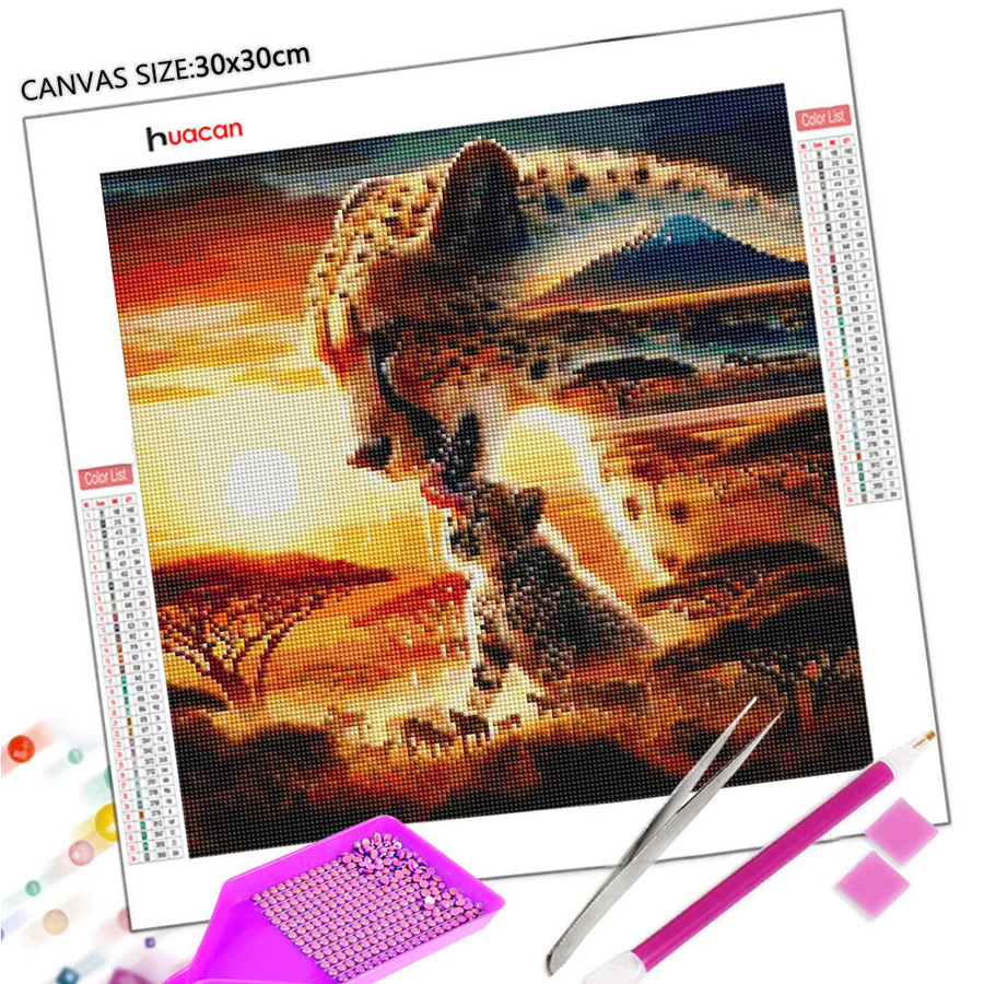 Huacan Diamantgemälde Leopard in Landschaft mit Sonnenuntergang, Mehrfarbig, B/H: 20 x 20 cm - Bild 2