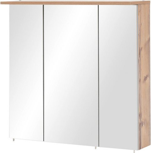 Schildmeyer Spiegelschrank Zadar, 3-türig mit LED-Beleuchtung und Glasfronten, Farbe Silberfichte-Braun, B/H/T: 70 x 71 x 16 cm - Bild 1