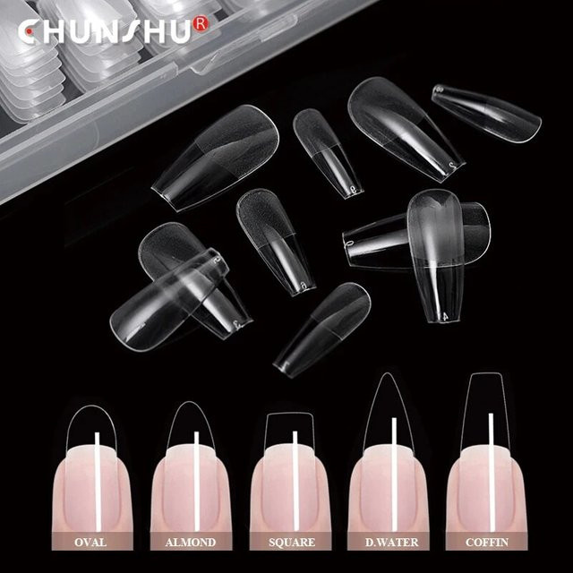 CHUNSHU Kunstnägel, 120 Stück, halb gefrostet, klar, Sargform, Unisex - Bild 1
