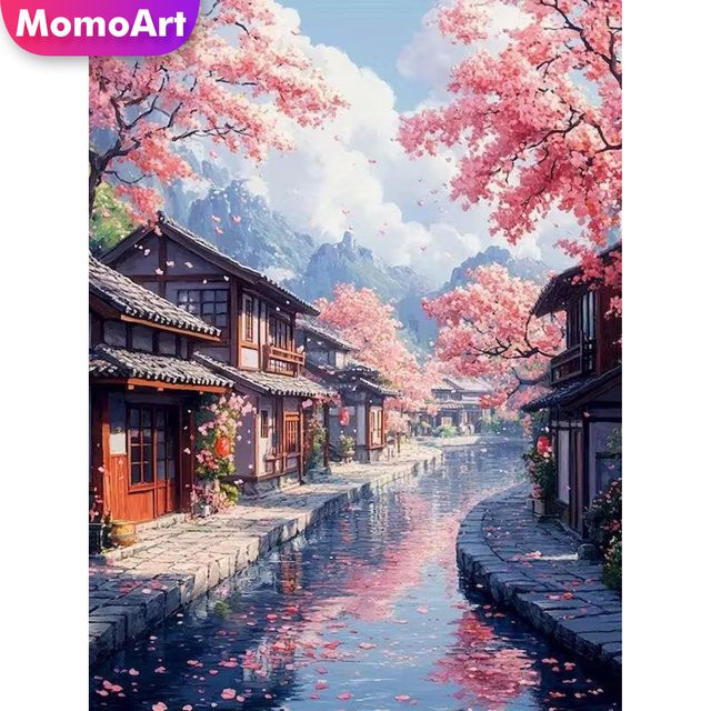 Momoart DIY Diamant-Stickerei Set Landschafts-Mosaik mit Fluss in Multicolour, B/H: 30 x 20 cm - Bild 1