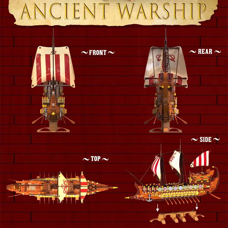 AMAZINGBLOKS Wikinger-Langschiff-Bausatz mit 2073 Teilen, Mehrfarbiges Kriegspiratenschiff-Modell aus Kunststoff als kreatives DIY-Spielzeug - Bild 2