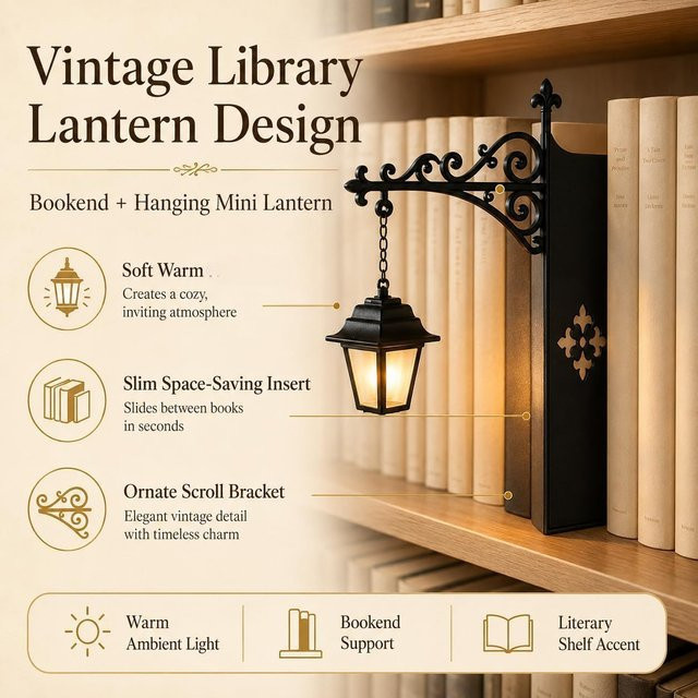 XIWANGFIRE Vintage LED-Straßenlaterne als Buchnischen-Deko in Schwarz aus Metall mit warmweißem Licht - Bild 1