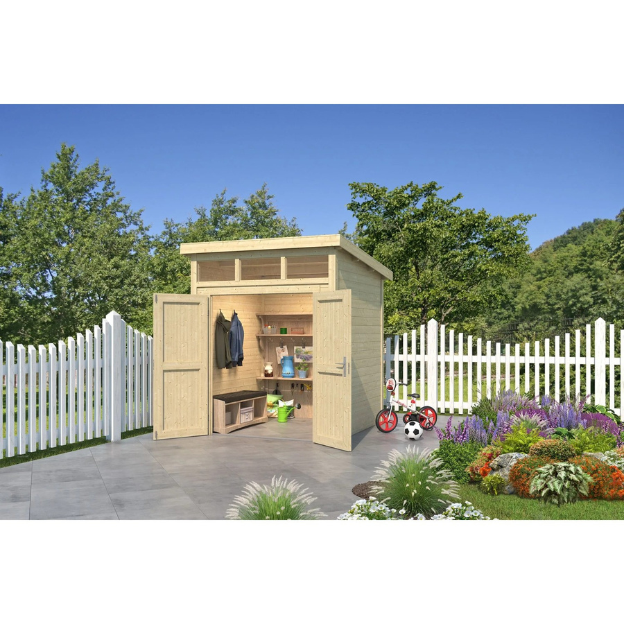 Lasita Gartenhaus Kibo 1 aus Holz in Natur/Beige mit Flachdach B/H/T: 220 x 245,1 x 223,5 cm - Bild 2