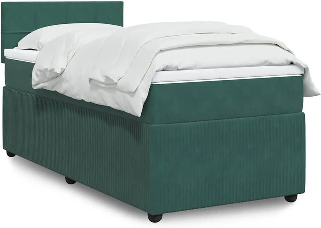 vidaXL Boxspringbett mit Matratze Dunkelgrün aus Samt mit USB-Ladeport und Unterbettbeleuchtung B/T/H: 90 x 190 x 100,5 cm - Bild 1