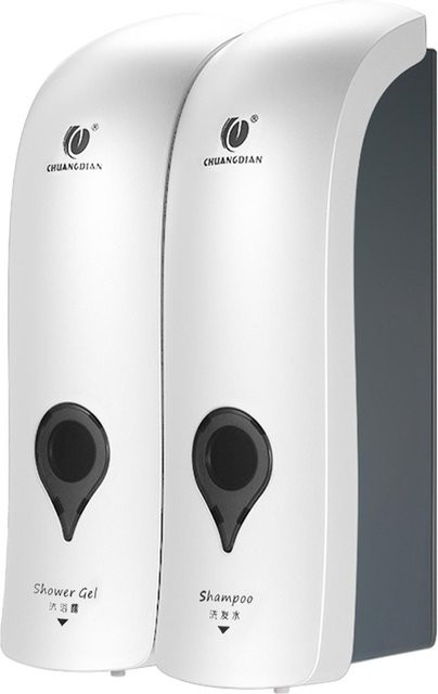 Neoglint Wandmontierter Doppelkopf-Seifenspender für Duschgel und Shampoo, Weiß, 2 x 300 ml - Bild 1