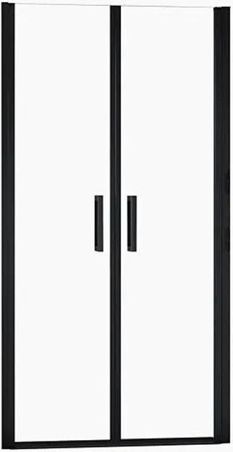 Duschparadies Nischentür Duschtür als Doppel-Pendeltür aus 8mm ESG Nano Glas mit Duschtasse in Schwarz, B: 90 cm, H: 200 cm, Duschtasse B: 90 cm, T: 80 cm - Bild 1