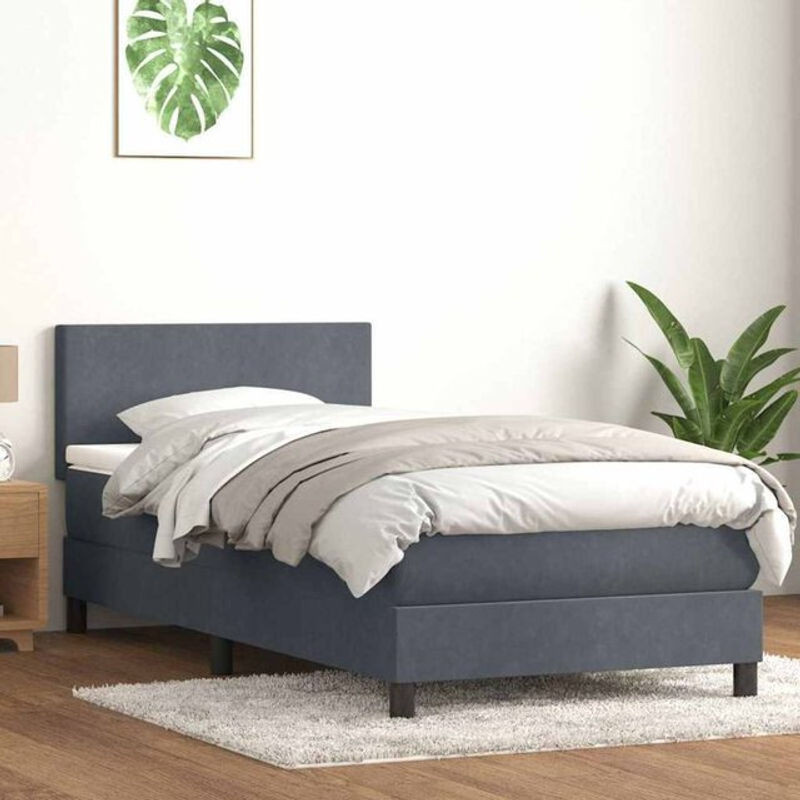 vidaxl Boxspringbett mit Matratze aus Samt in Dunkelgrau, B/T/H: 80 x 210 x 31 cm - Bild 1