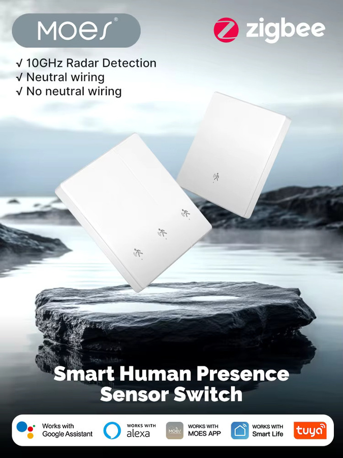 MOES Tuya Zigbee Smart Human Presence Switch mit mmWave Radarerkennung, Wandleuchte in Weiß, kompatibel mit Alexa und Google Home, mit Neutralleiter-Option - Bild 7