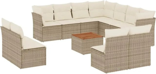 vidaXL 12-teilige Garten-Sofagarnitur aus Polyrattan in Beige mit Kissen und Stauraum - Bild 1