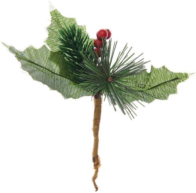 Rico Design Deko-Tannenzweig mit roten Beeren und Ilex in Grün, B/T/H: 15 x 6 x 6 cm - Bild 1