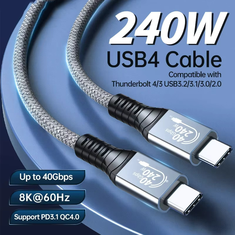 BSN USB4-Kabel in Grau mit 40 Gbit/s Datenübertragung, 240 W Schnellladung und Unterstützung für 8K, 6K sowie Dual 4K Video, kompatibel mit Thunderbolt 3/4, Laptop, Mac Studio und Hub - Bild 2