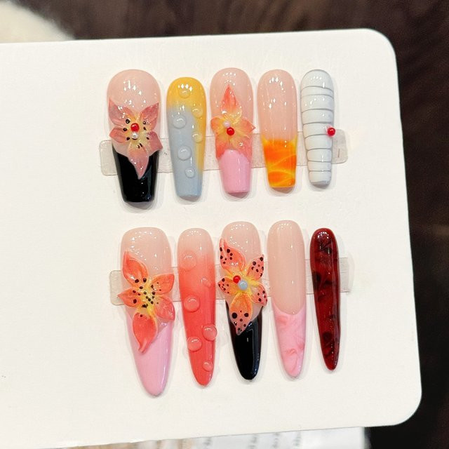 YADORNOS Press On Nails 3D Wassertropfen Blumen, 10 Stück, Damen, glänzend - Bild 1