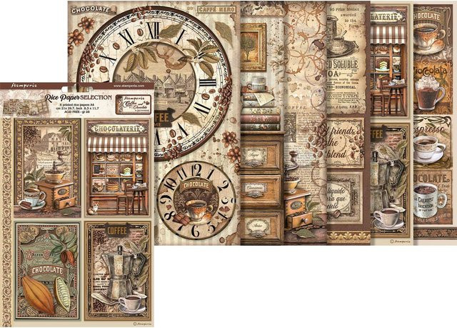 Stamperia Motiv-Strohseiden Sortiment Coffee and Chocolate in Braun, A4 - Bild 1