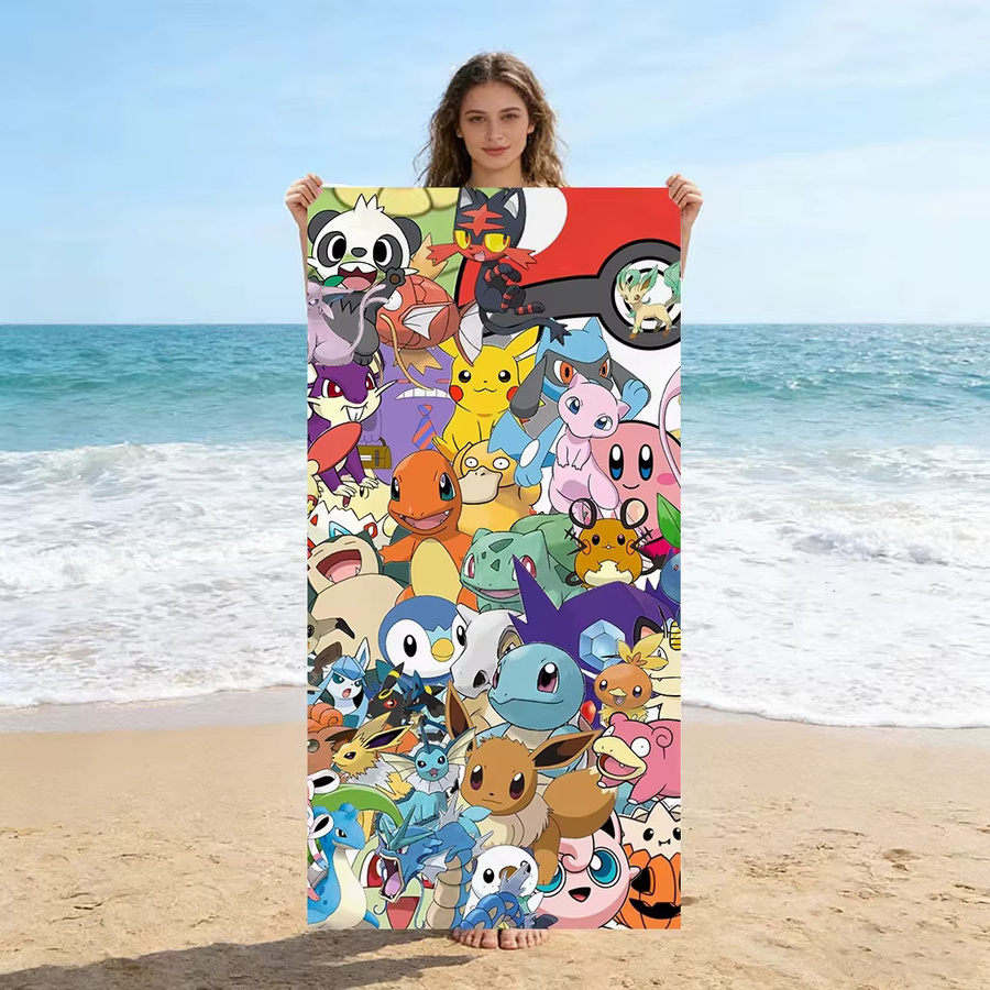 Potdemiel P-Pokémon Mikrofaser Strandtuch für Kinder mit Pikachu und Charmander, schnell trocknend, Mehrfarbig - Bild 3