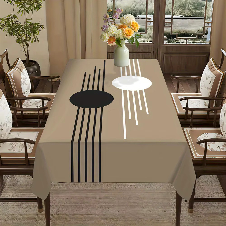 VIKAMA Tischdecke mit geometrischem Linienmuster in Beige, wasserabweisend und ölbeständig, modern rechteckig - Bild 2