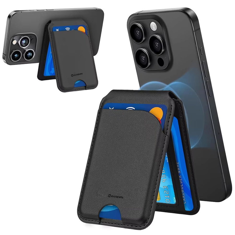 GITFOS Magnetische Handyhülle mit Leder-Kartenhalter und MagSafe Ständer für iPhone 17 16 15 14 in Schwarz oder Lila - Bild 6