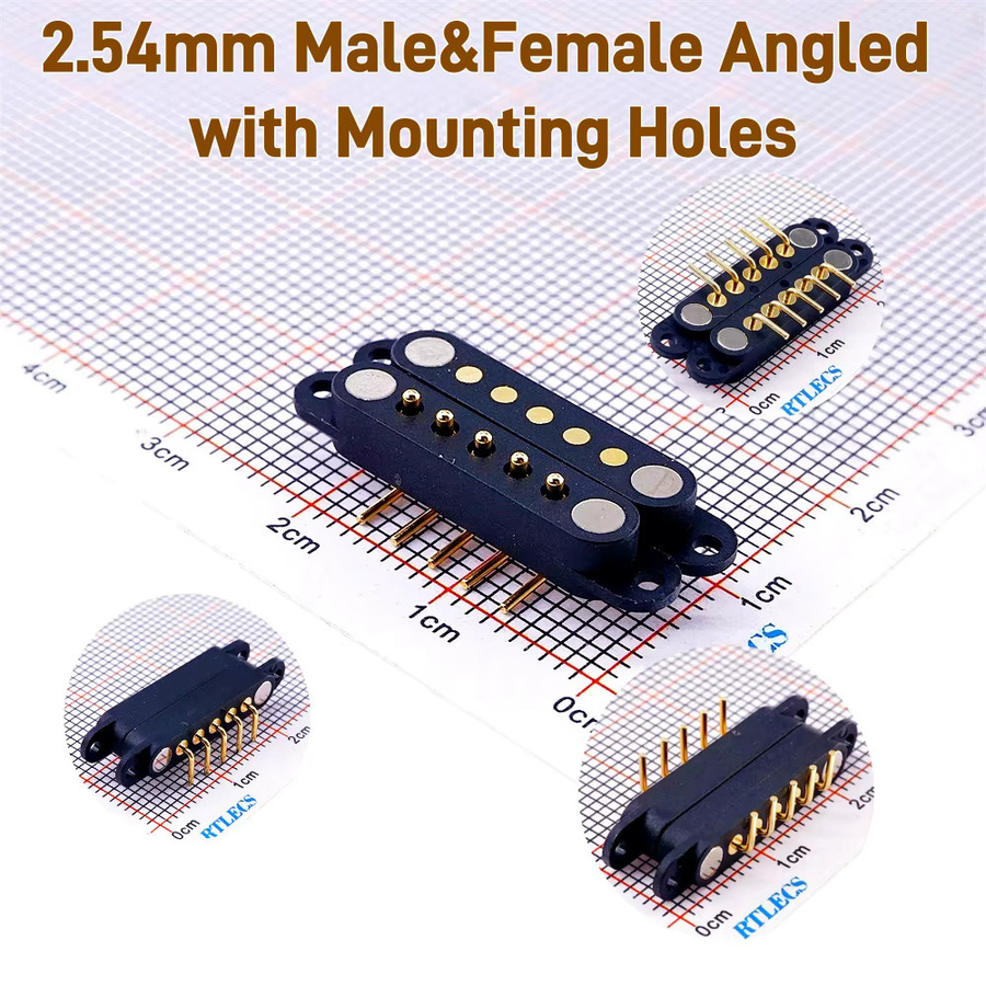 RTLECS Magnetischer Pogo-Pin-Stecker abgewinkelt, 2,54 mm Pitch, Federbelasteter DC-Magnetstecker männlich und weiblich in Schwarz - Bild 3