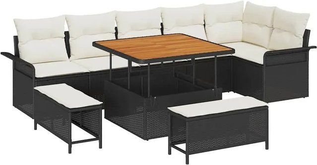 vidaXL Garten-Sofa-Set 9-teilig aus Poly-Rattan und Akazienholz in Schwarz - Bild 1
