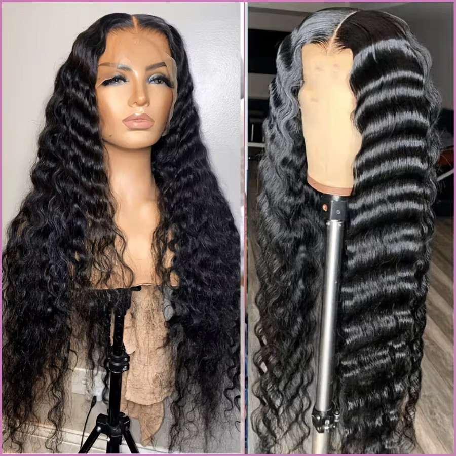 FIUMER Deep Wave Lace Front Perücke, Echthaar, Brasilianische Locken, Unisex - Bild 2