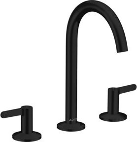 Hansgrohe Axor One 3-Loch-Waschtischarmatur mit Schwenkauslauf und Push-Open-Abfluss in Mattschwarz - Bild 1