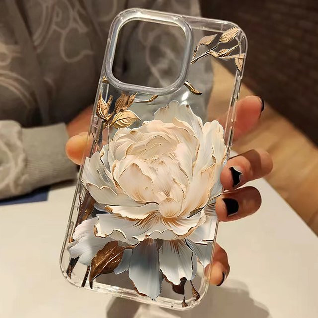 Transparente Silikon Handyhülle mit Peonien-Muster für iPhone 11 bis iPhone 17 Pro Max und weitere Modelle - Bild 1
