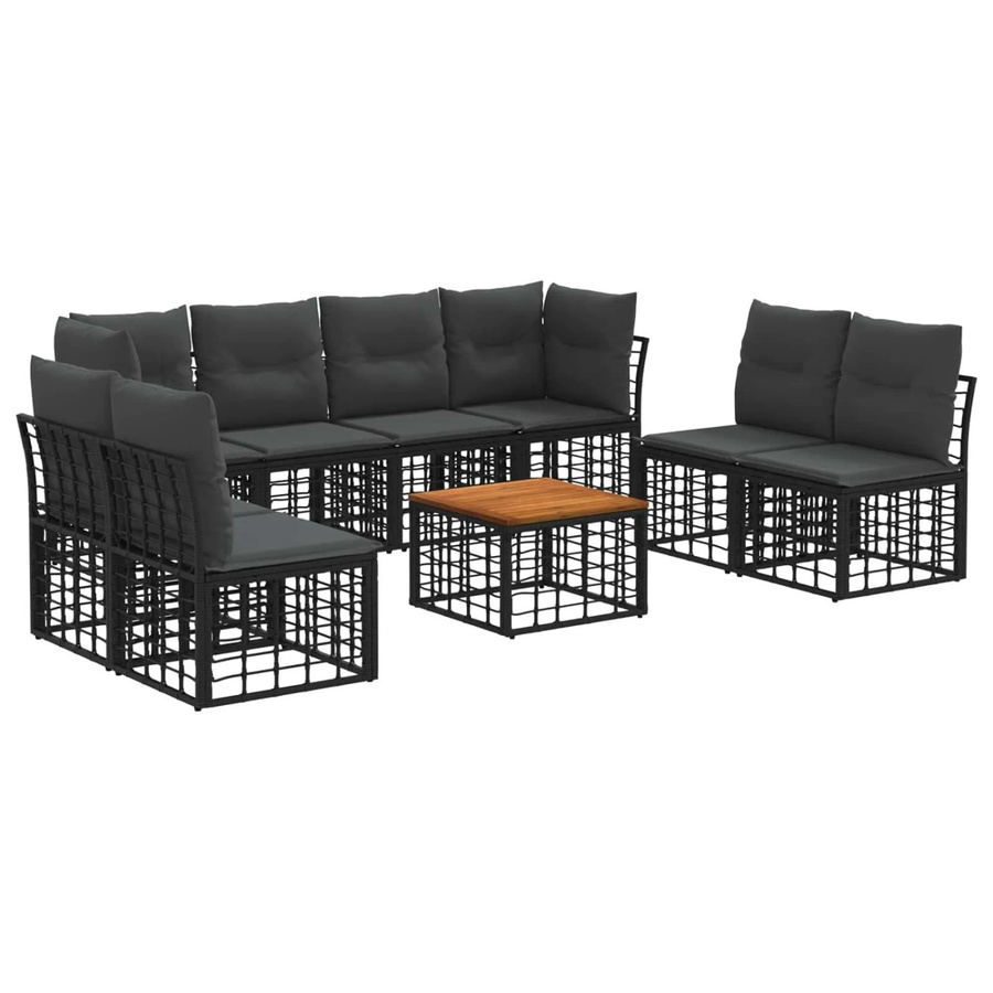 vidaXL Outdoor-Sofagarnitur aus Polyrattan mit 9 Teilen in Schwarz und Grau inklusive Kissen und Couchtisch - Bild 2