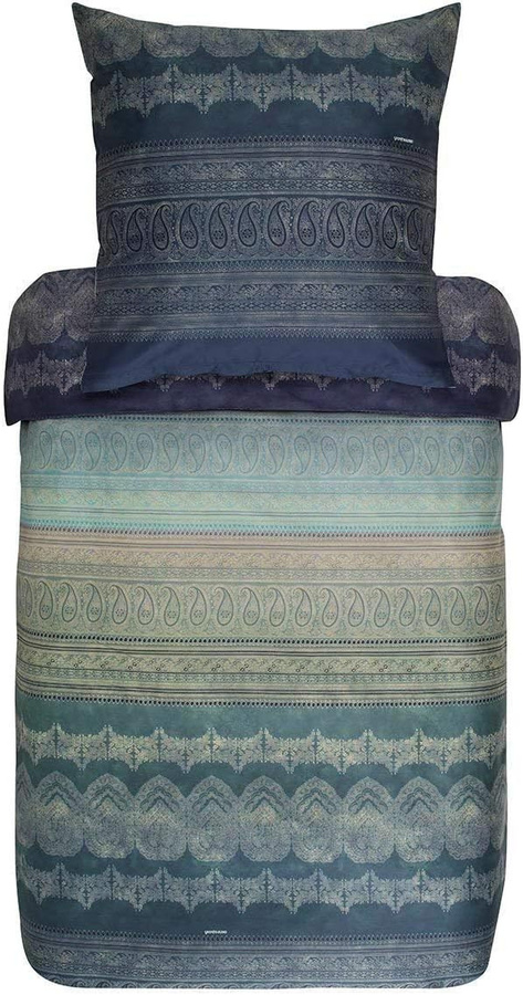 Bassetti Brunelleschi Mako-Satin Bettwäsche mit floralem Orient-Design in Grün und Blau, Set bestehend aus Bettbezug und Kissenbezug, Material: Baumwolle, Kissenbezug: 80 x 80 cm - Bild 1
