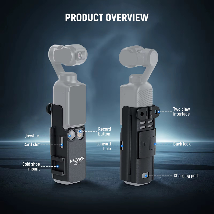 NEEWER Pocket 3 Verlängerungs-Montageadapter für DJI Osmo Pocket 3 mit schützender Käfighalterung und Mikrofonhalterklemme in Schwarz und Orange - Bild 2