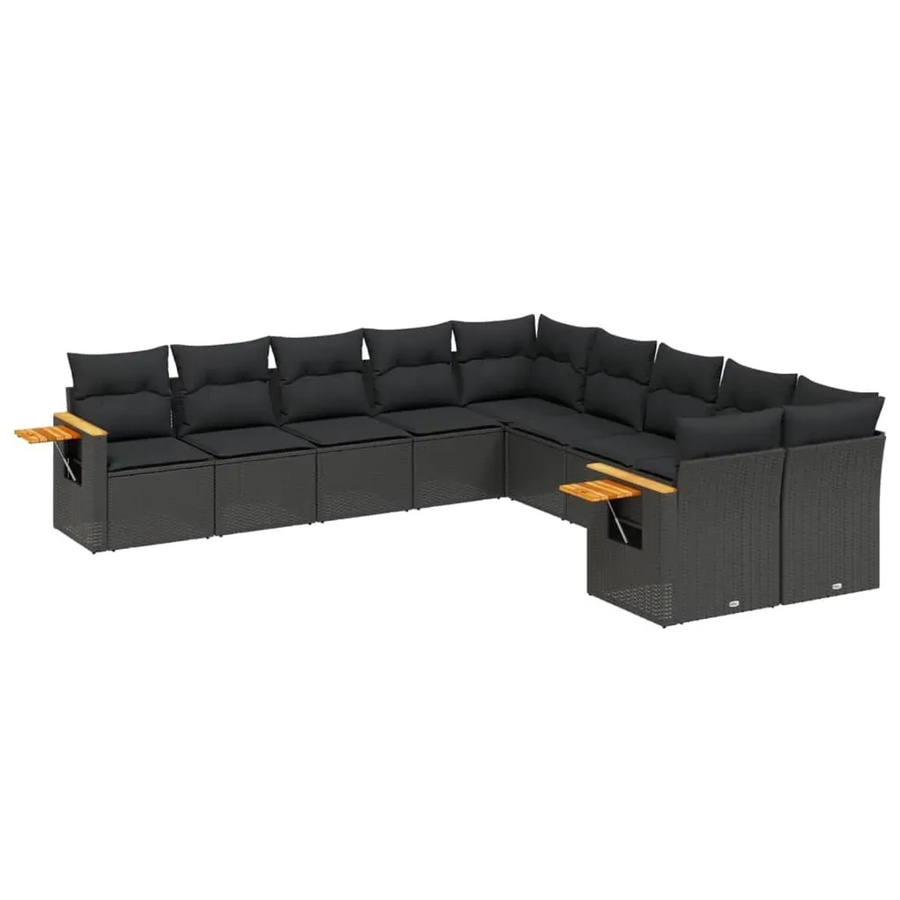 vidaXL 10-teilige Garten-Sofagarnitur mit Kissen aus Poly-Rattan und Akazienholz in Schwarz - Bild 2