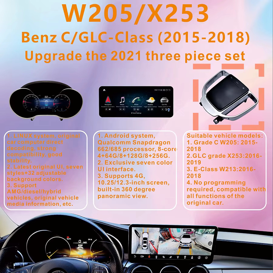 Jetalon Android Touch-Bedienfeld Upgrade für Mercedes Benz C-Klasse und GLC-Klasse 2015–2018 W205/X253 in Schwarz - Bild 4
