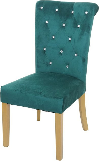 Esszimmerstuhl MCW D22 mit Knopfsteppung in Dunkelgrün und goldfarbenen Beinen aus Samt und Metall im Chesterfield-Design - Bild 1