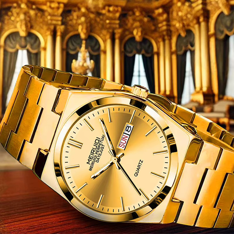 MEIRUIQI Armbanduhr Edelstahl, Gold, Quarz, Herren - Bild 2