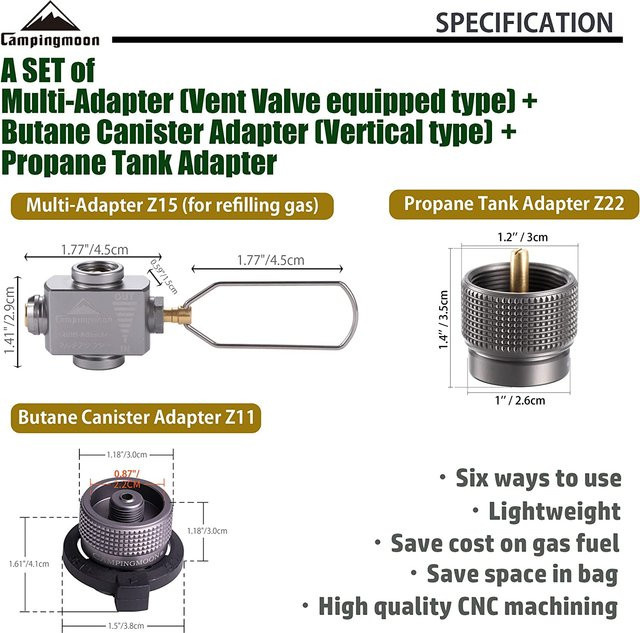 CAMPINGMOON Butan-Gaskocher-Adapter in Silber für Camping und Backpacking - Bild 1