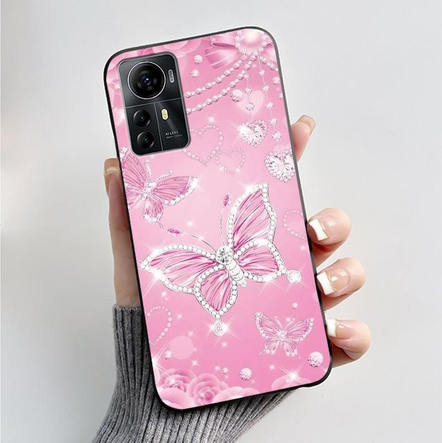 Luxus Silikon Handyhülle mit Schmetterlings-Blumen-Design für ZTE Blade A72S A7050 und ZTE Blade V41 in Schwarz und Pink - Bild 1