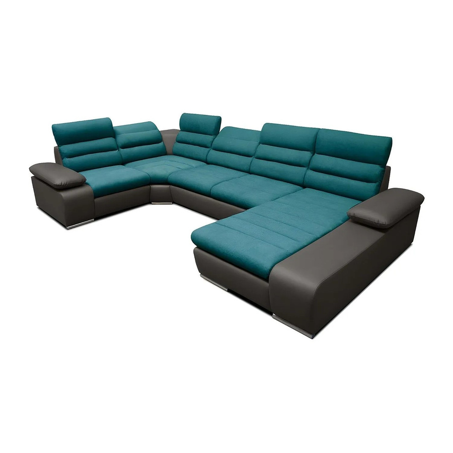 Vente-unique Schlafsofa Boileau in Anthrazitgrau und Türkisblau mit L-Form und Schlaffunktion, Breite: 362 cm - Bild 2