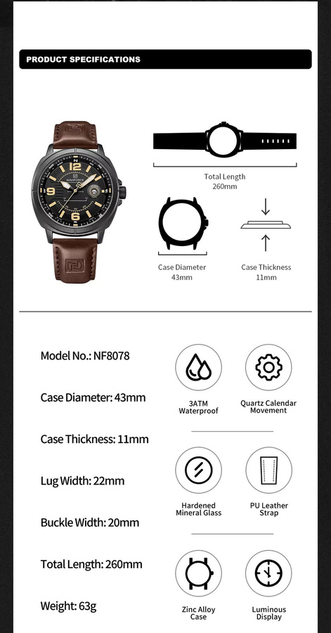 NAVIFORCE Armbanduhr Quarz, Kunststoff, Schwarz, Herren, 3 ATM - Bild 2
